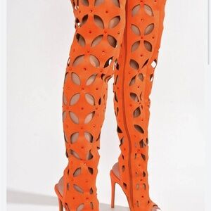 Cape Robbin Orange Cutout Thigh-High Heels